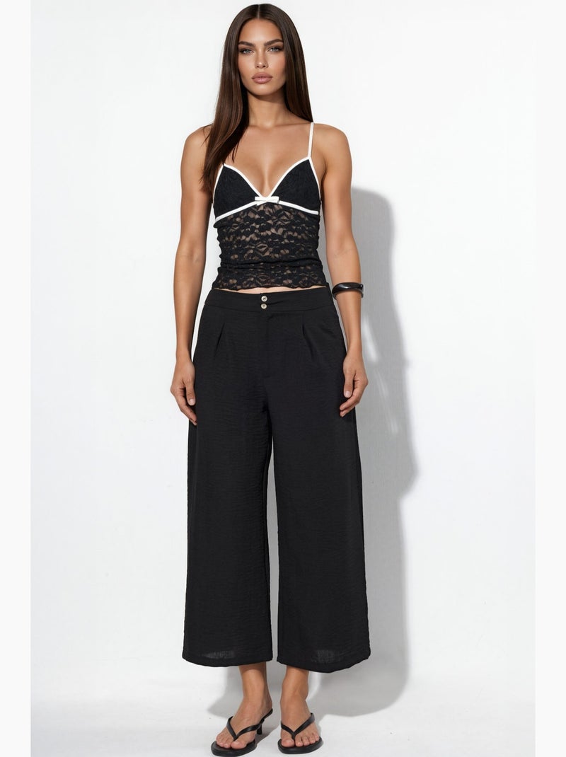 Dames high-waist broek met wijde pijpen busem Zwart - Kiabi