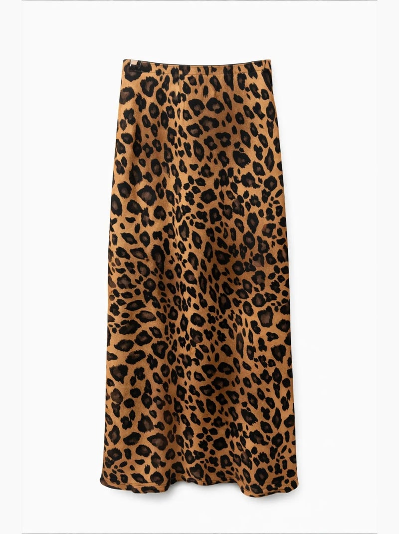 Dames hoge taille leopard maxi rok mixray Camel - Kiabi