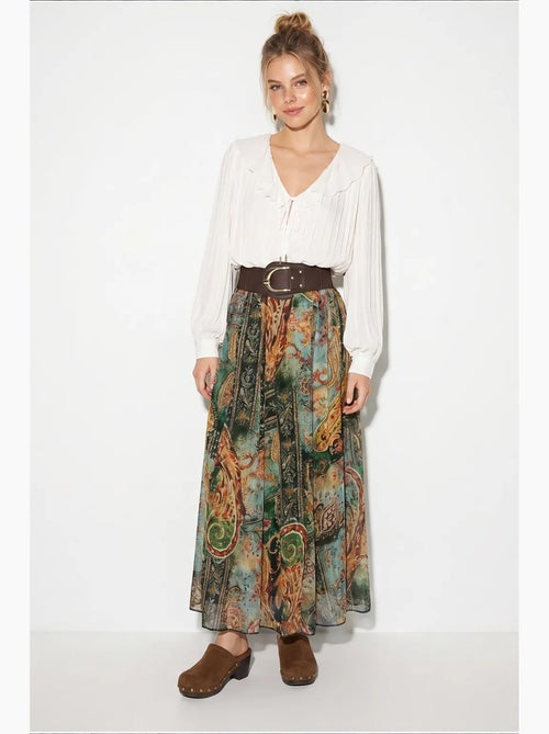 Dames hoog getailleerde paisley maxi rok lucci - Kiabi
