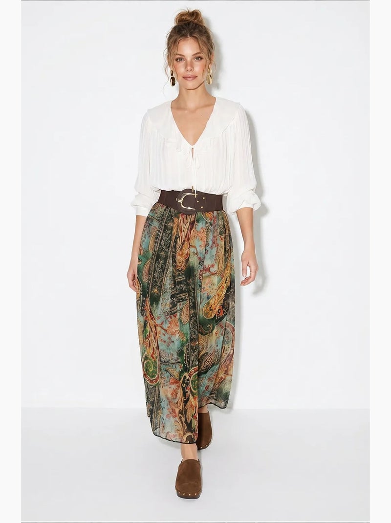 Dames hoog getailleerde paisley maxi rok lucci Groen - Kiabi