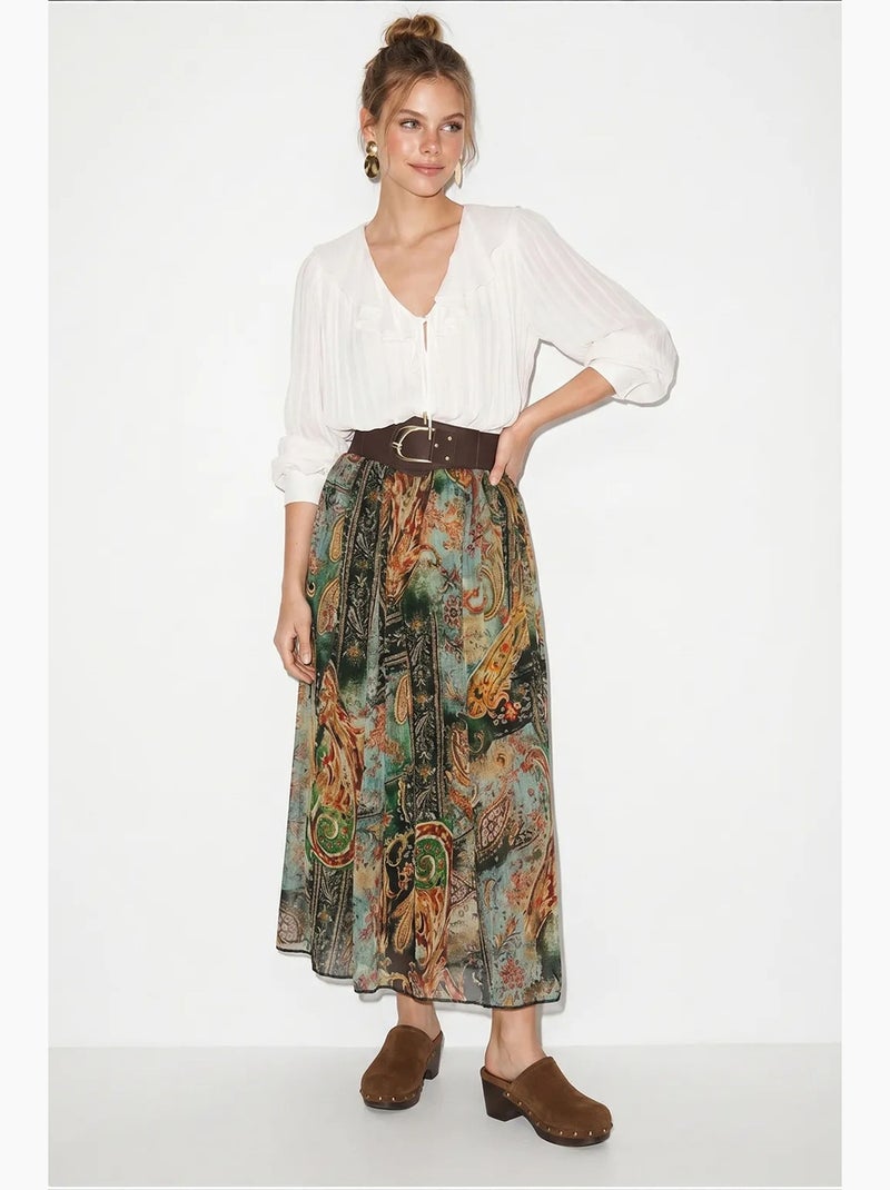 Dames hoog getailleerde paisley maxi rok lucci Groen - Kiabi