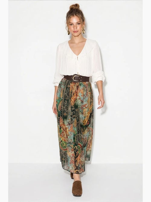 Dames hoog getailleerde paisley maxi rok lucci - Kiabi