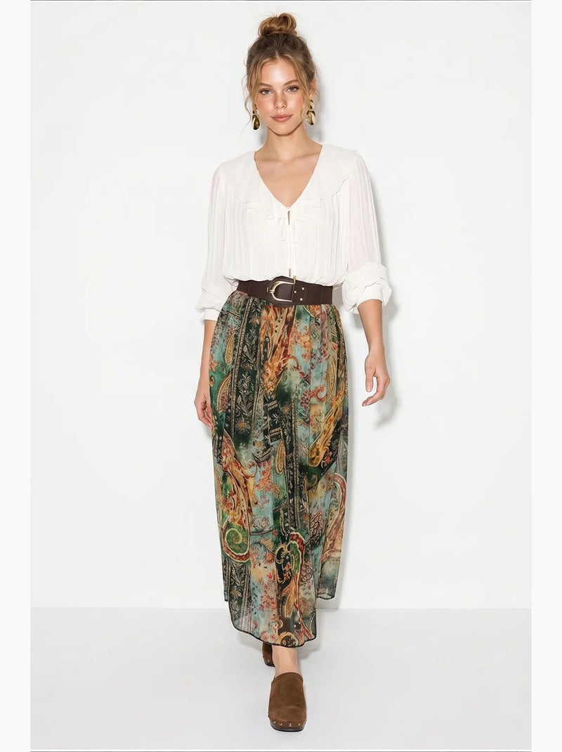 Dames hoog getailleerde paisley maxi rok lucci Groen - Kiabi