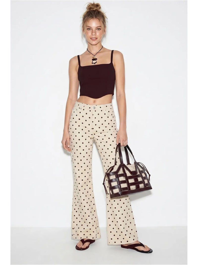 Dames jeans met middelhoge taille en stippen lucci Klei-beige - Kiabi