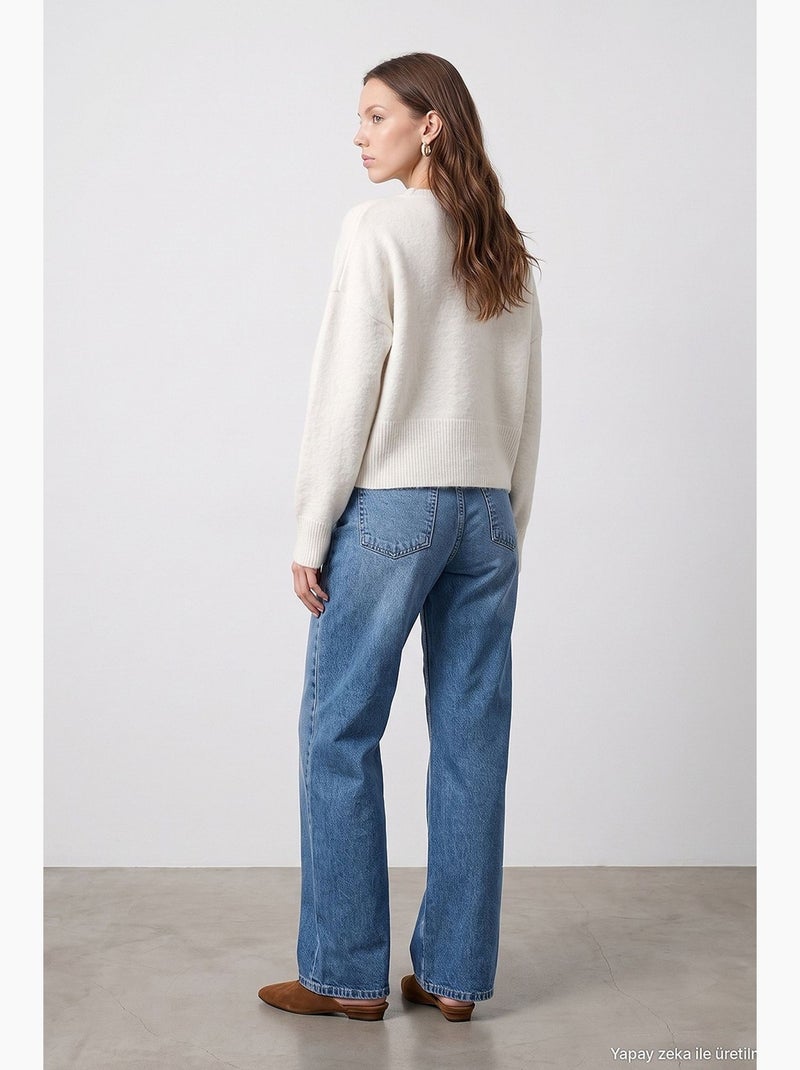 Dames jeans met rechte pijp dilvin Saffierblauw - Kiabi