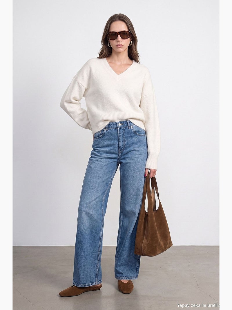Dames jeans met rechte pijp dilvin Saffierblauw - Kiabi
