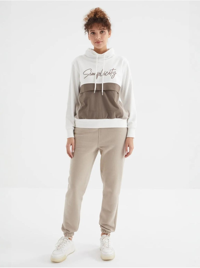 Dames jogger sweatpants met hoge taille tommy Klei-beige - Kiabi
