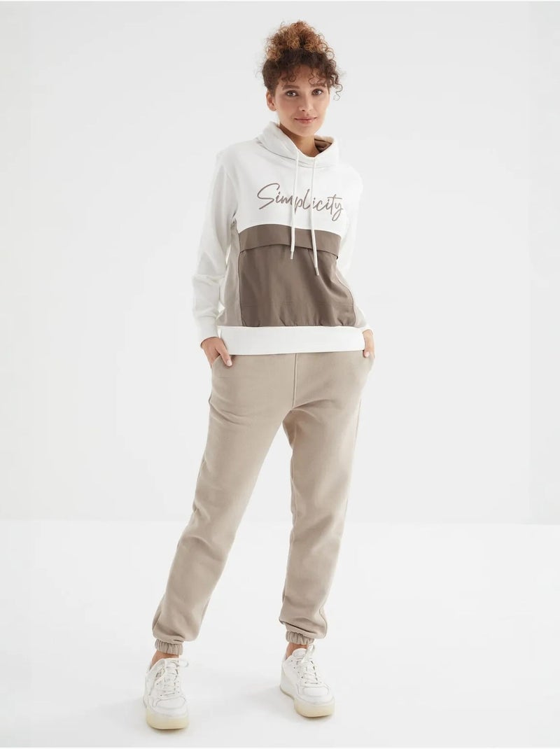 Dames jogger sweatpants met hoge taille tommy Klei-beige - Kiabi
