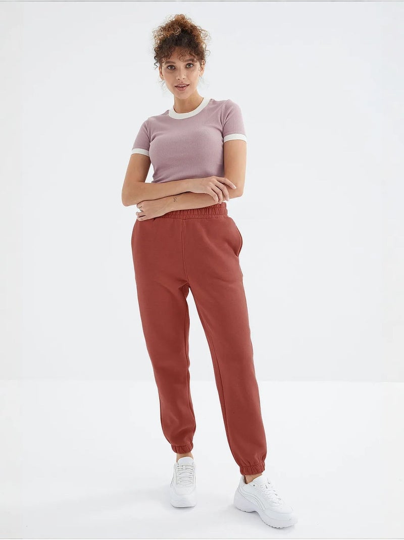 Dames jogger sweatpants met hoge taille tommy Terracotta - Kiabi