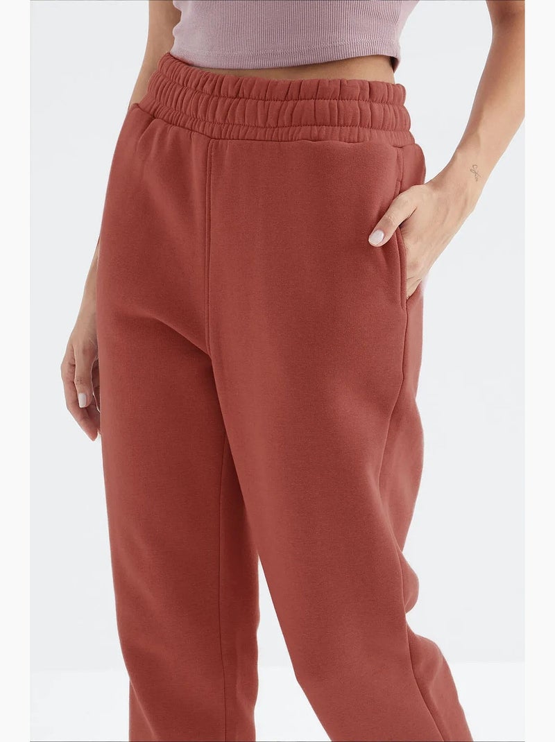Dames jogger sweatpants met hoge taille tommy Terracotta - Kiabi