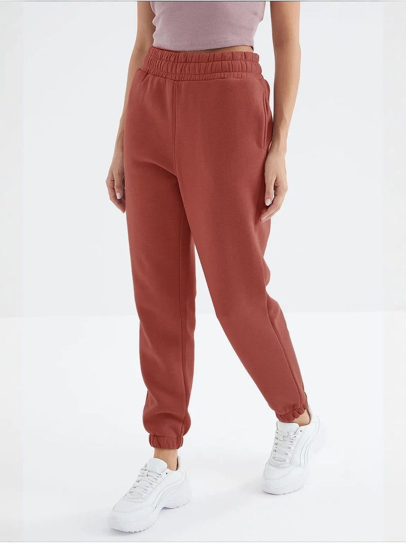 Dames jogger sweatpants met hoge taille tommy Terracotta - Kiabi