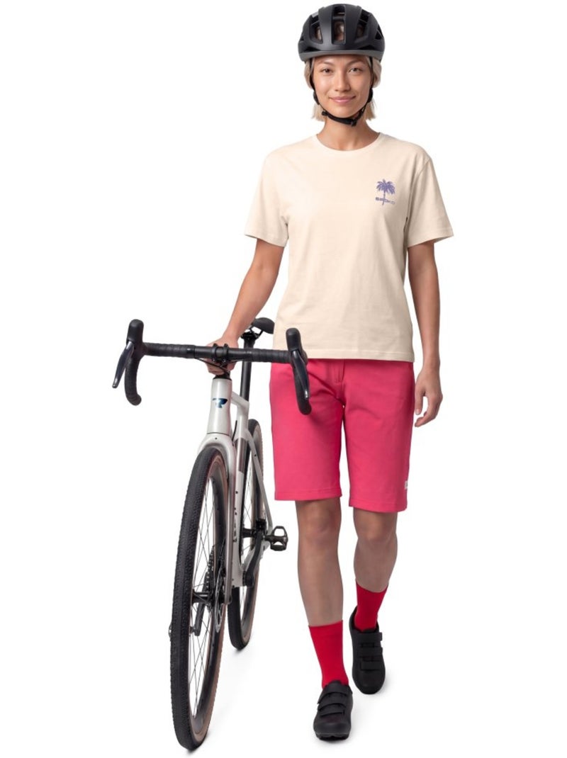 Dames katoenen gravel t-shirt met korte mouwen Beige - Kiabi