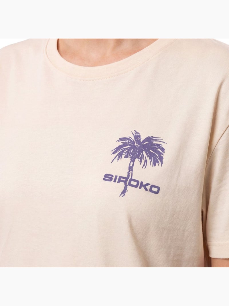 Dames katoenen gravel t-shirt met korte mouwen Beige - Kiabi