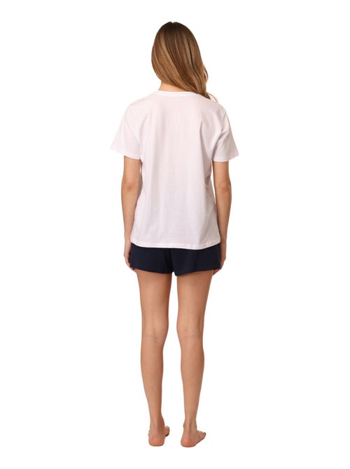 Dames korte pyjamaset wit en marineblauw - Kiabi Dames korte pyjamaset wit en marineblauw - Kiabi