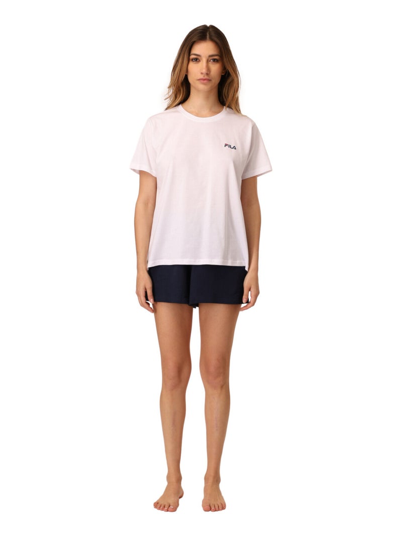 Dames korte pyjamaset wit en marineblauw Wit - Kiabi