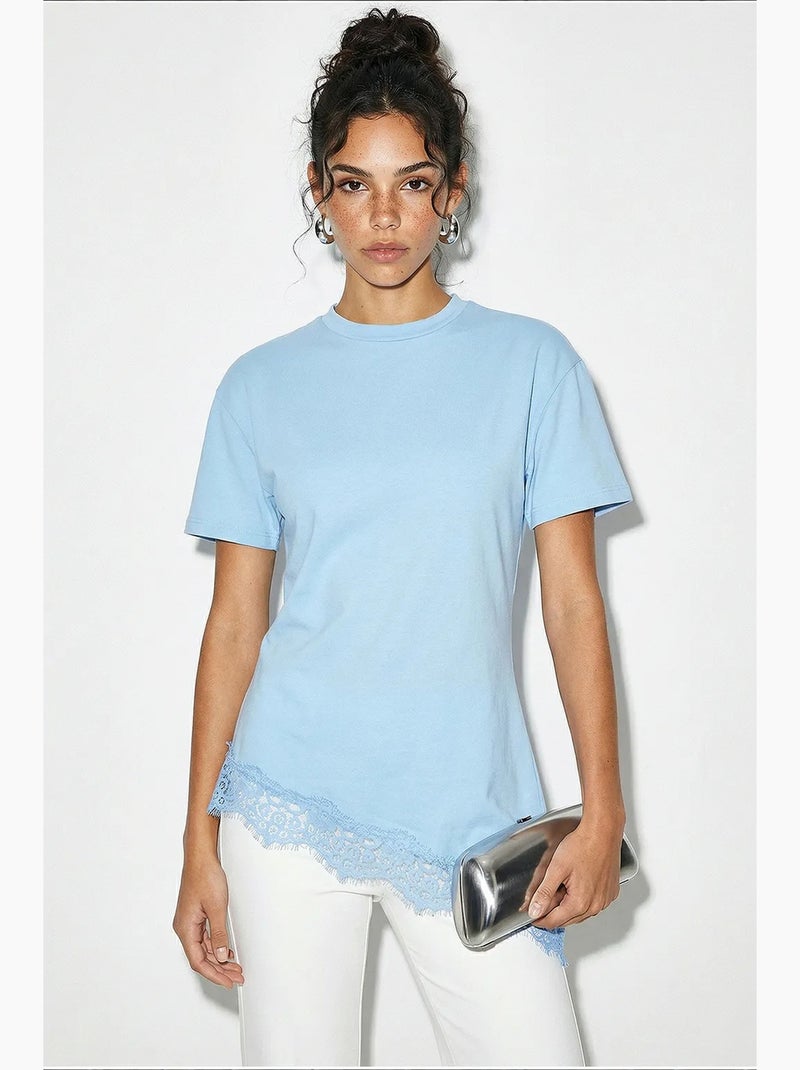 Dames lang losvallend t-shirt met ronde hals lucci Hemelsblauw - Kiabi