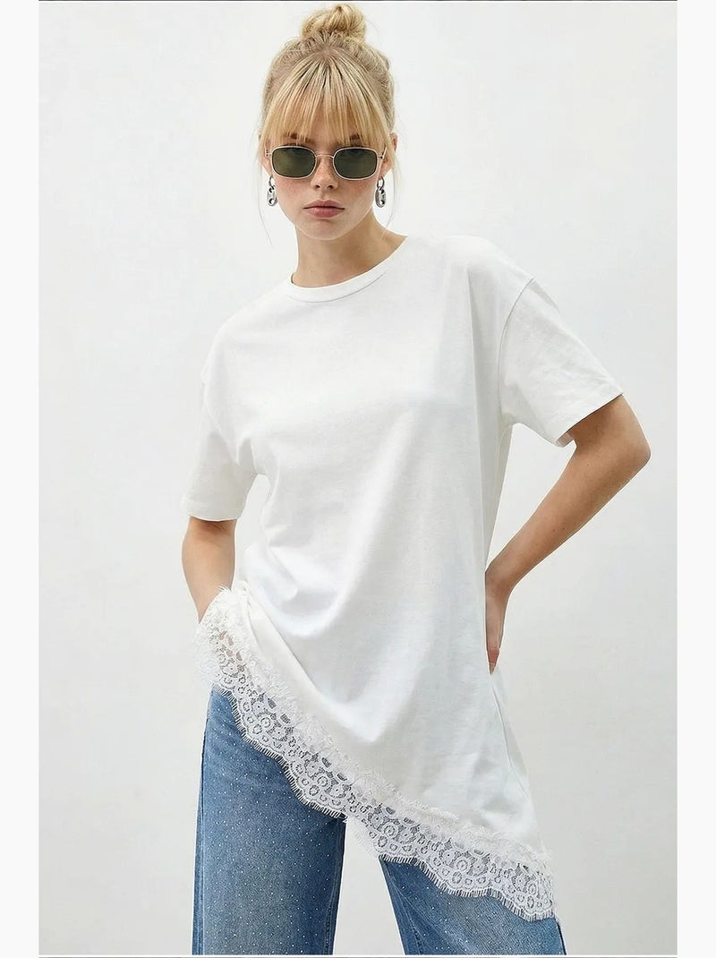 Dames lang losvallend t-shirt met ronde hals lucci Wit - Kiabi