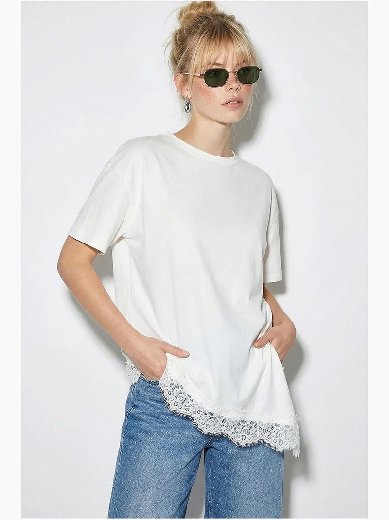 Dames lang losvallend t-shirt met ronde hals lucci Wit - Kiabi