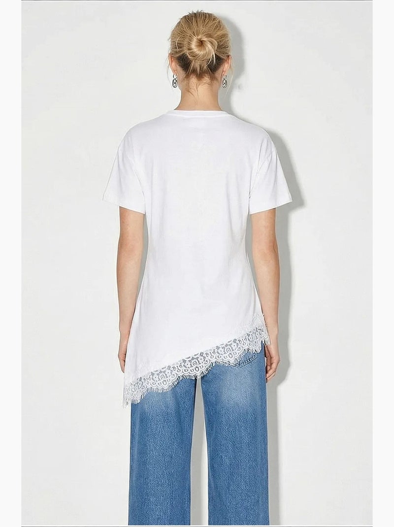 Dames lang losvallend t-shirt met ronde hals lucci Wit - Kiabi