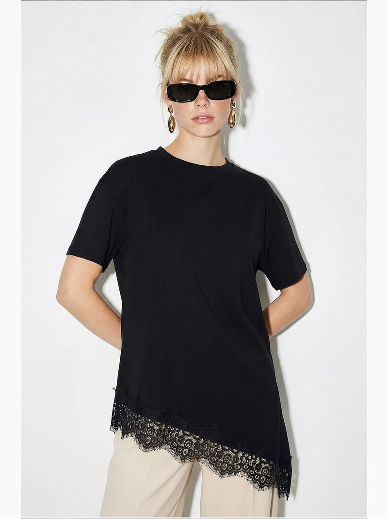 Dames lang losvallend t-shirt met ronde hals lucci Zwart - Kiabi