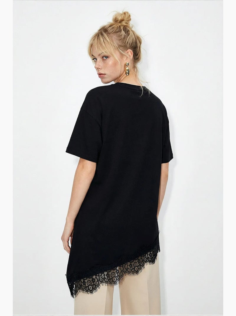 Dames lang losvallend t-shirt met ronde hals lucci Zwart - Kiabi