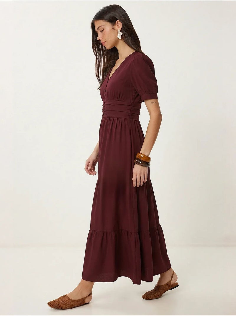 Dames maxi-jurk van katoenmix popeline istanbul Bordeauxrood - Kiabi