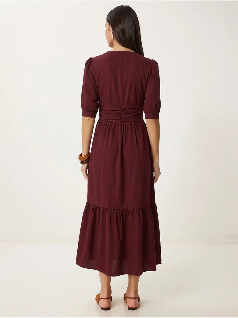 Dames maxi-jurk van katoenmix popeline istanbul Bordeauxrood - Kiabi