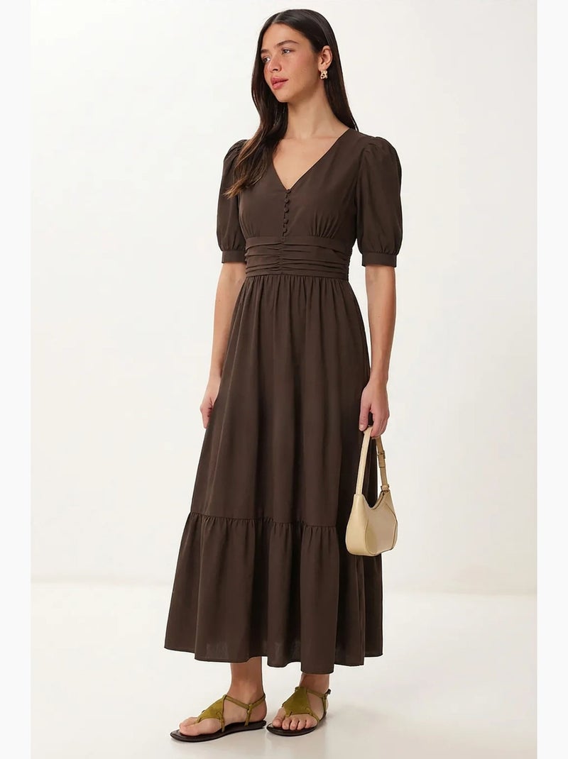 Dames maxi-jurk van katoenmix popeline istanbul Bruin - Kiabi