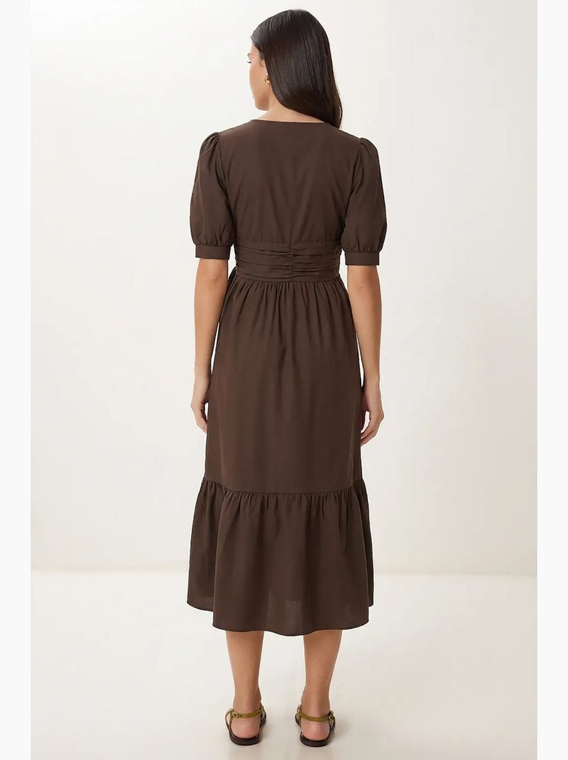 Dames maxi-jurk van katoenmix popeline istanbul Bruin - Kiabi