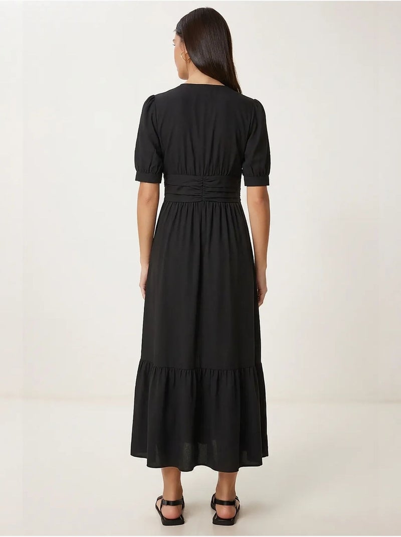 Dames maxi-jurk van katoenmix popeline istanbul Zwart - Kiabi