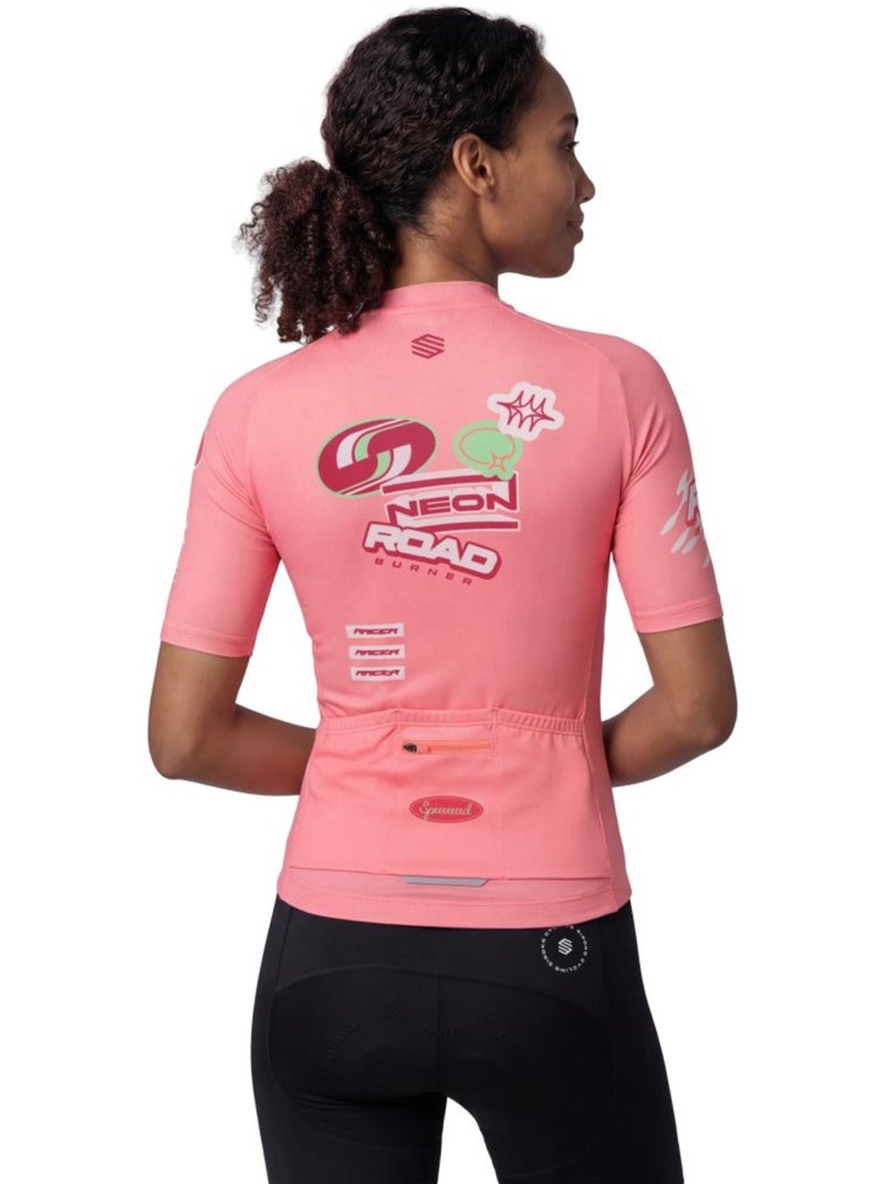 Dames mesh wielershirt met korte mouwen Koraal - Kiabi