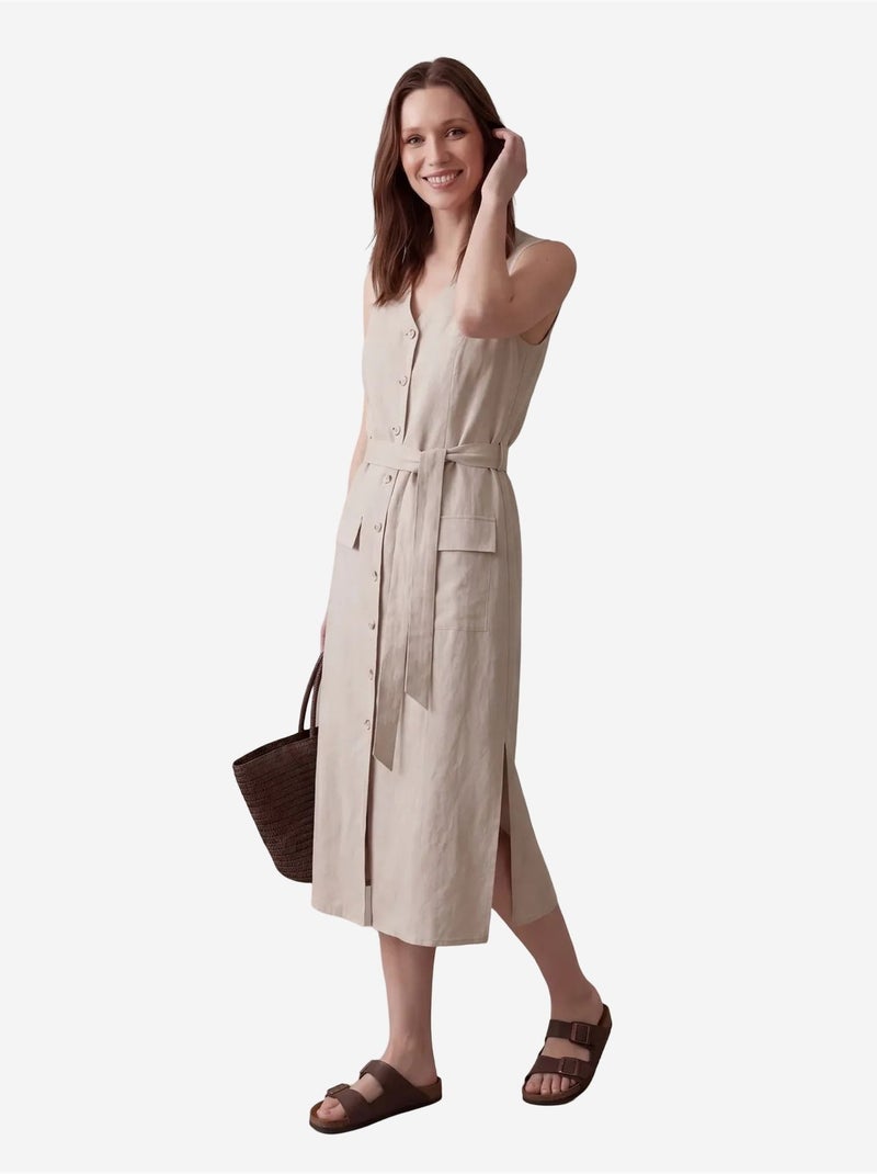 Dames midi blousejurk van katoenpopeline my fashion Zand - Kiabi