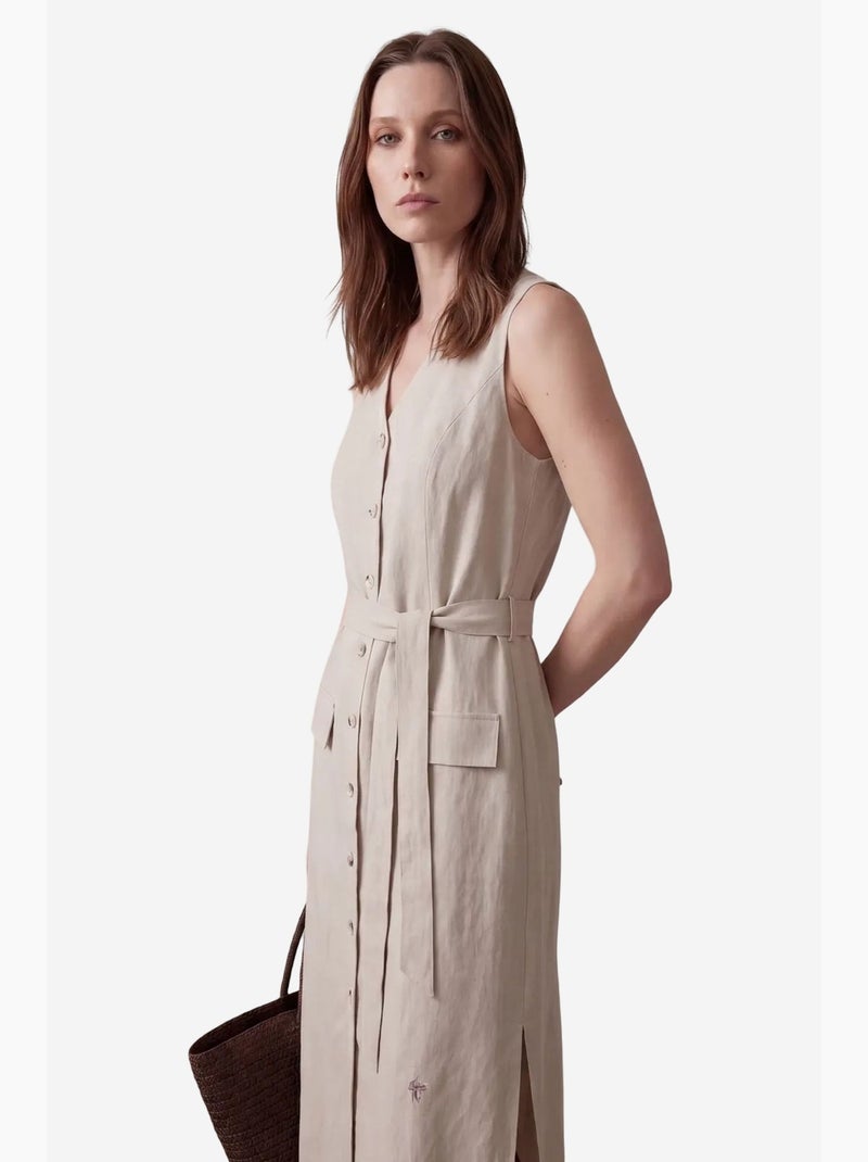 Dames midi blousejurk van katoenpopeline my fashion Zand - Kiabi