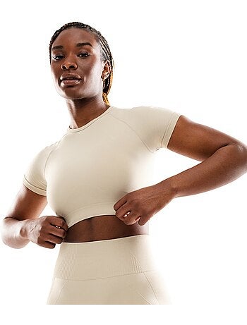 Dames naadloze sport crop top met korte mouwen