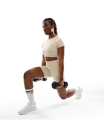 Dames naadloze sport crop top met korte mouwen