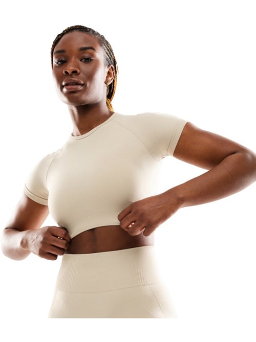 Dames naadloze sport crop top met korte mouwen - Kiabi