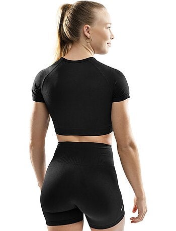 Dames naadloze sport crop top met korte mouwen