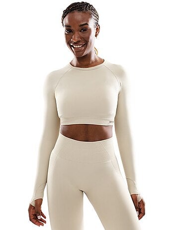 Dames naadloze sport crop top met lange mouwen