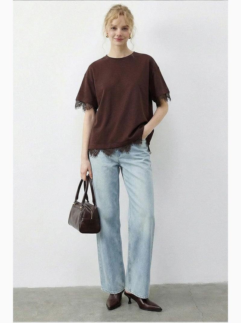 Dames oversize t-shirt met ronde hals lucci Chocoladebruin - Kiabi