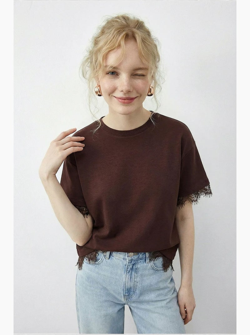 Dames oversize t-shirt met ronde hals lucci Chocoladebruin - Kiabi