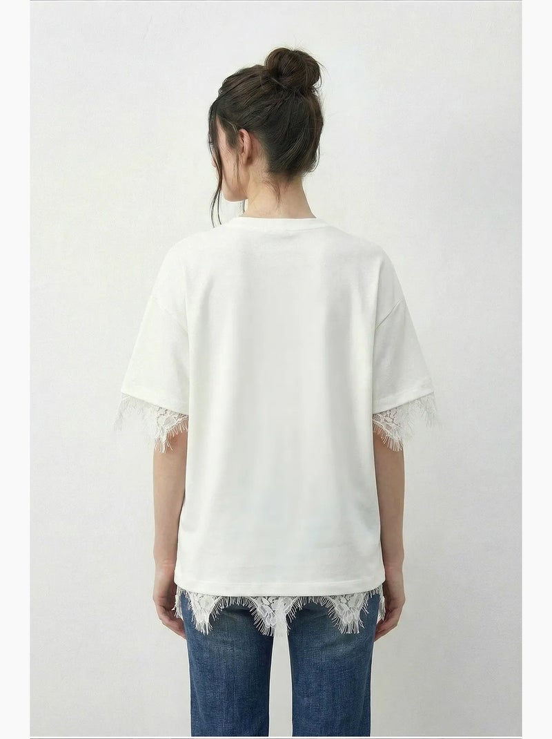 Dames oversize t-shirt met ronde hals lucci Gebroken wit - Kiabi