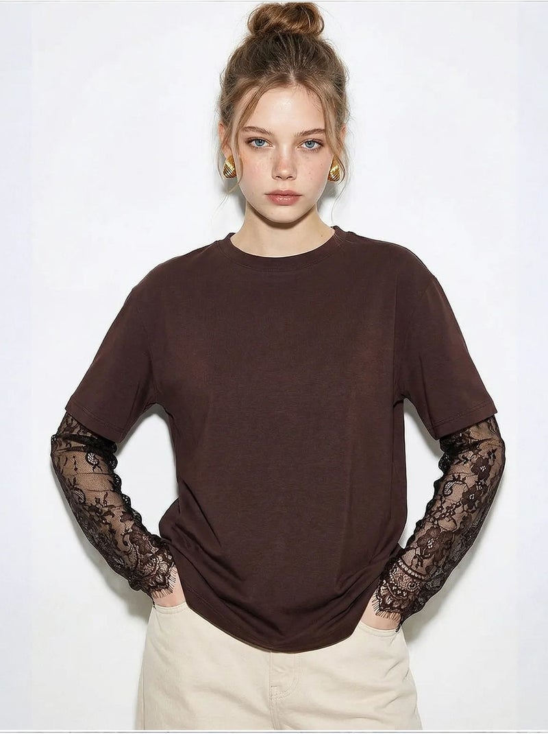 Dames oversized t-shirt met ronde hals lucci Chocoladebruin - Kiabi