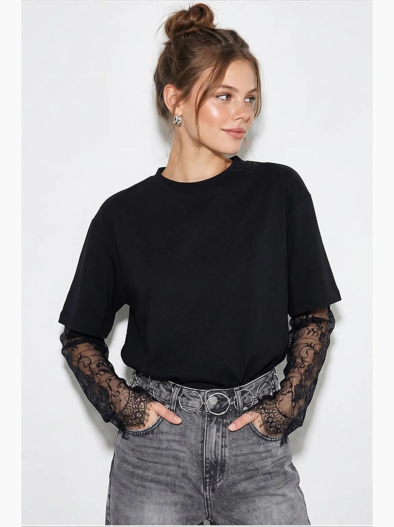 Dames oversized t-shirt met ronde hals lucci Zwart - Kiabi