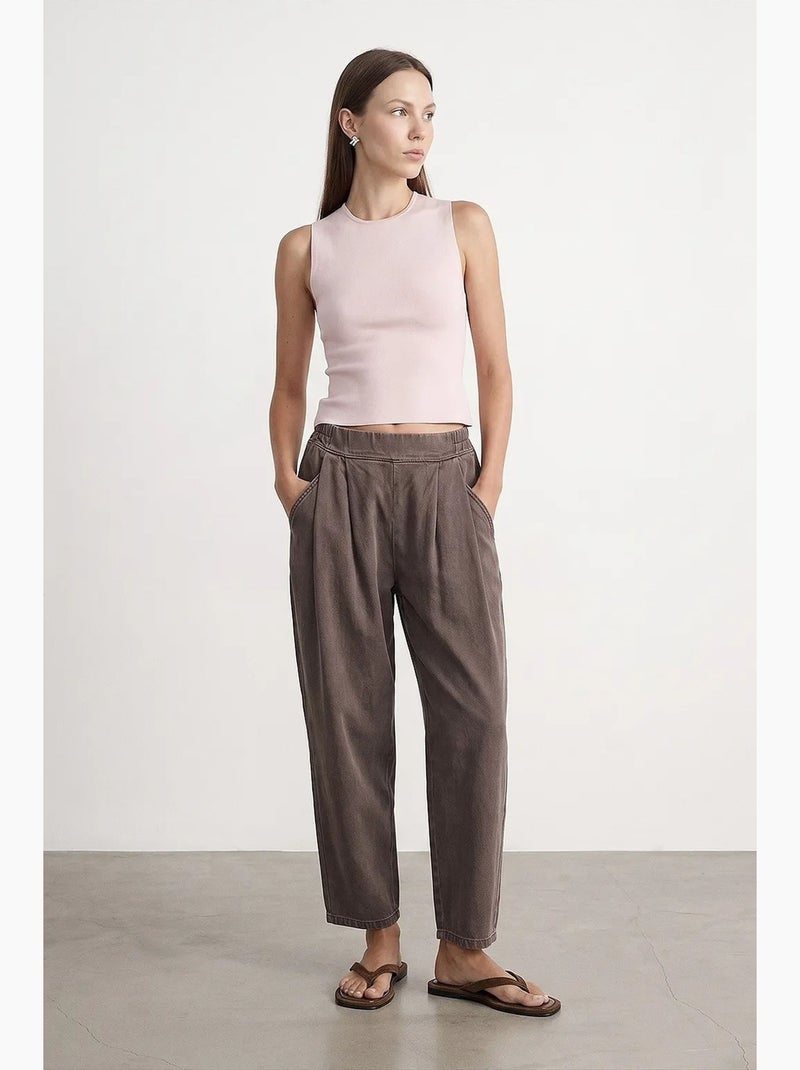 Dames pantalon van katoen met plooien, enkellang dilvin Donkergrijs - Kiabi