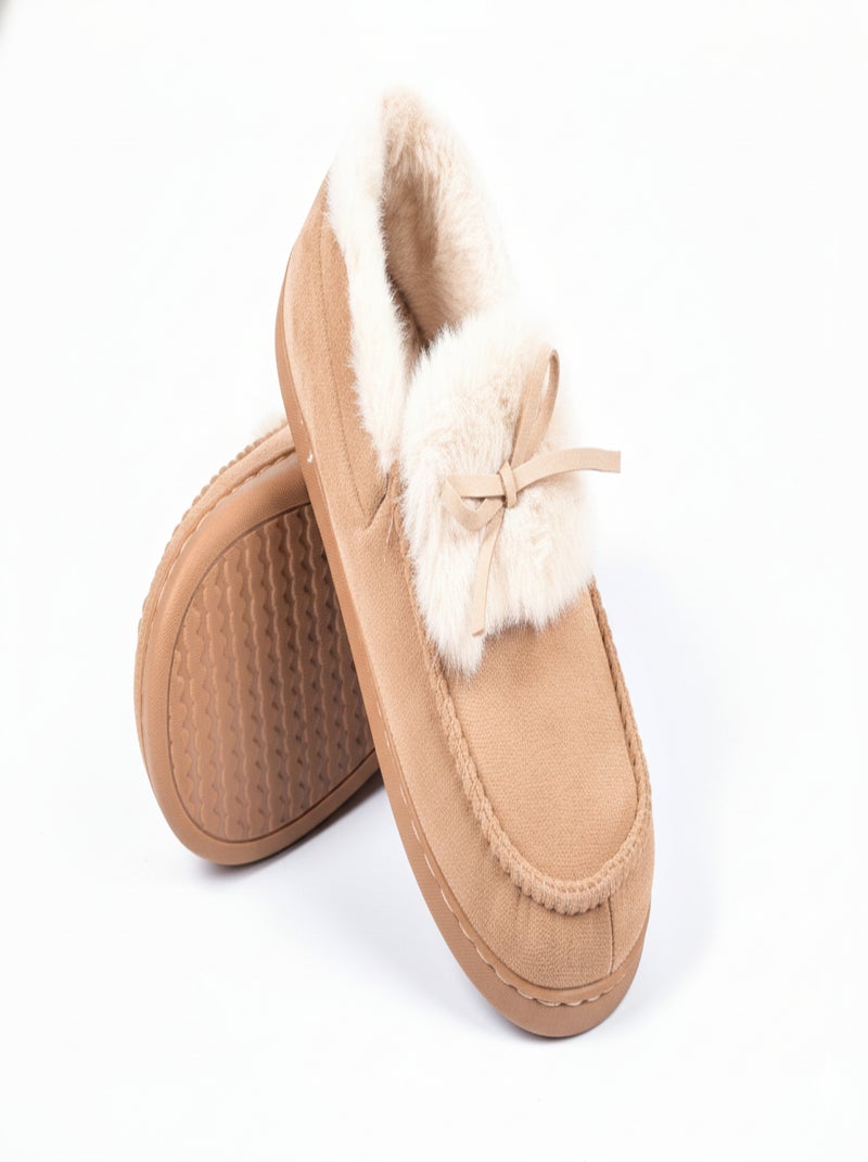 Dames pantoffels Charentaises fluweel MD10154 Camel - Kiabi
