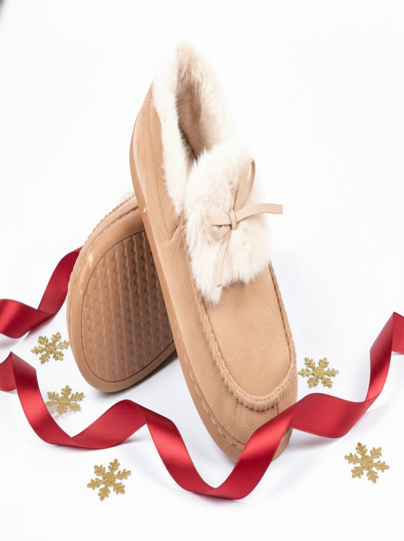 Dames pantoffels Charentaises fluweel MD10154 Camel - Kiabi