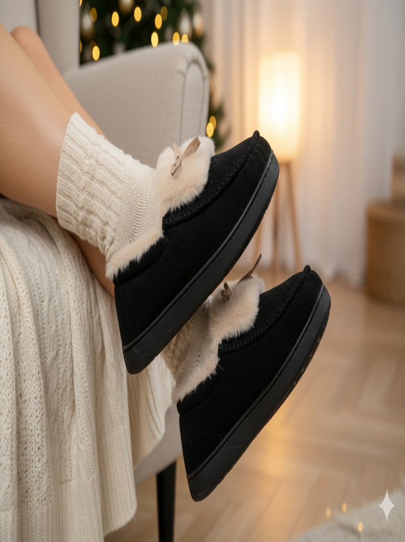 Dames pantoffels Charentaises fluweel MD10154 Zwart - Kiabi