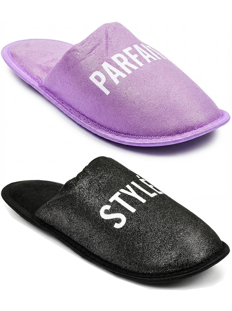 Dames pantoffels Lurex Glitter set van 2 paar Zwart - Kiabi