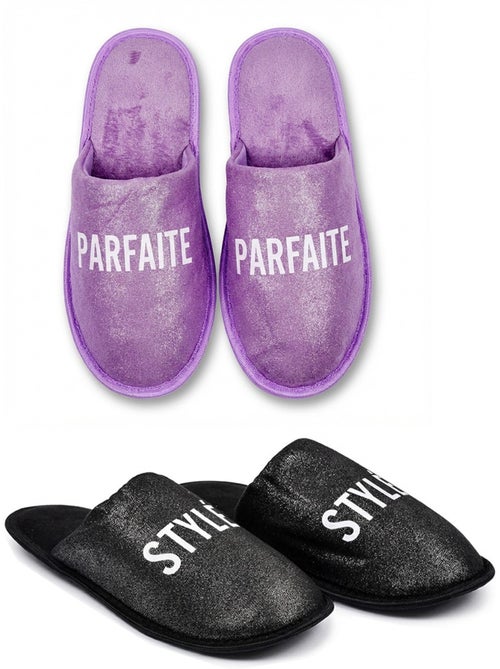 Dames pantoffels Lurex Glitter set van 2 paar - Kiabi Dames pantoffels Lurex Glitter set van 2 paar - Kiabi