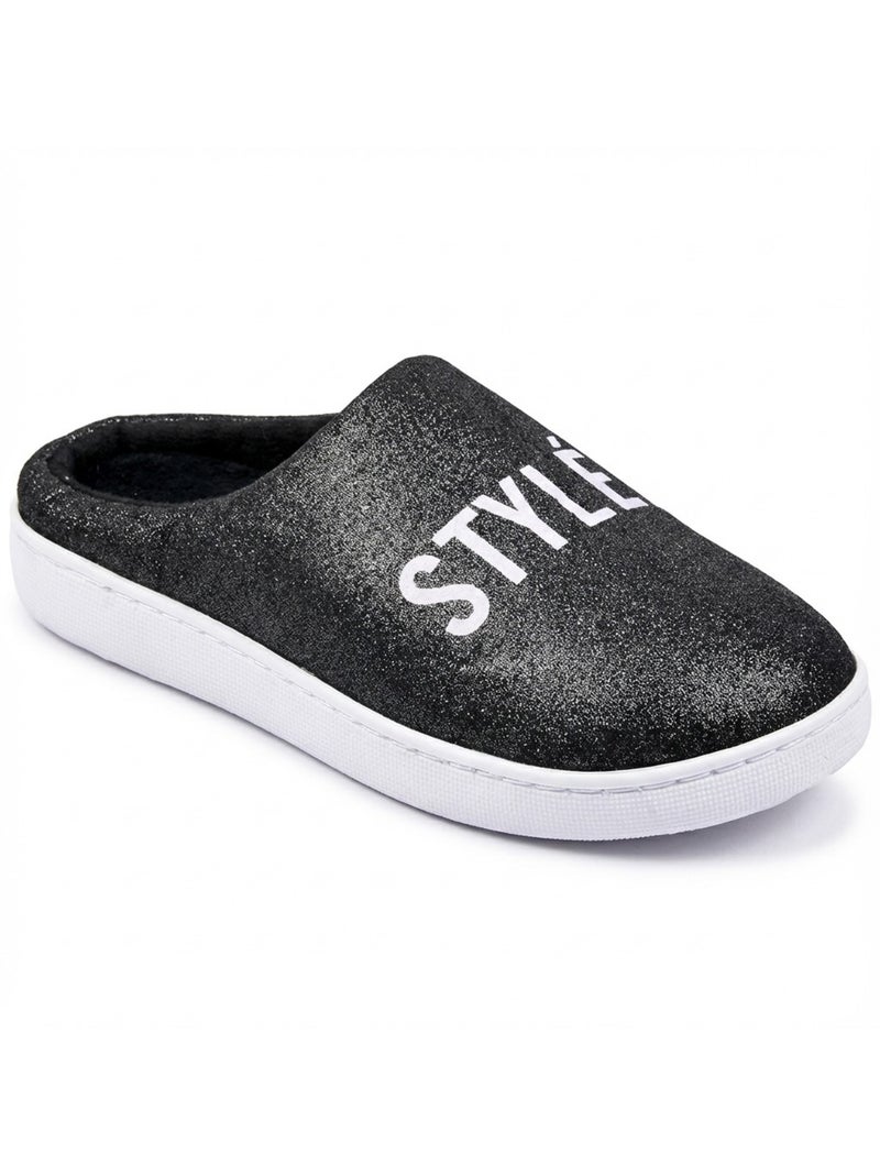Dames Pantoffels Lurex Glitter Zwart - Kiabi
